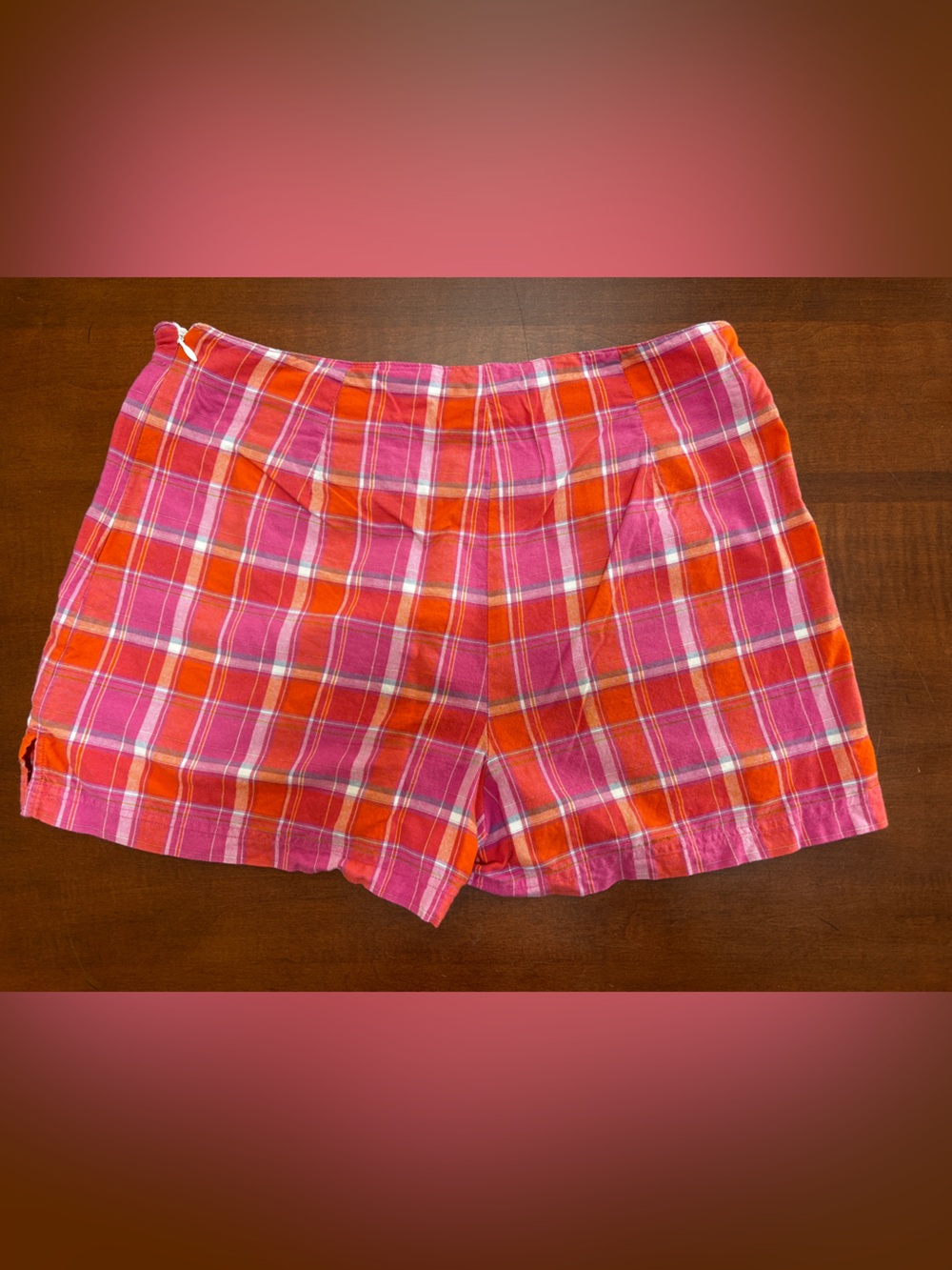 Powder Room Bright Pink & Orange Plaid Bermuda Shorts size ladies 7